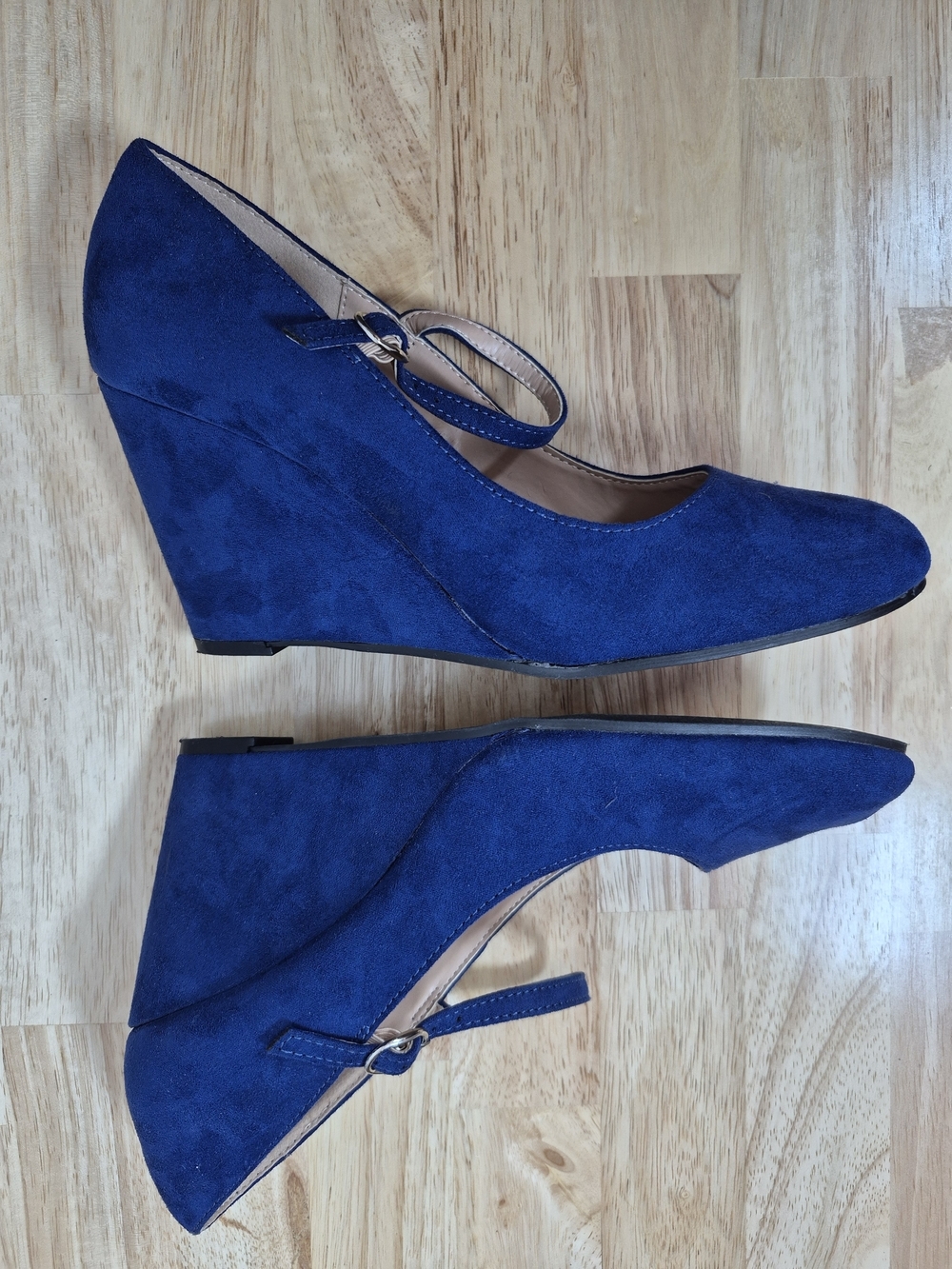Coutgo Royal Blue Faux Suede Mary Jane Wedge Pumps Coquette Indie Sleaze Size 8